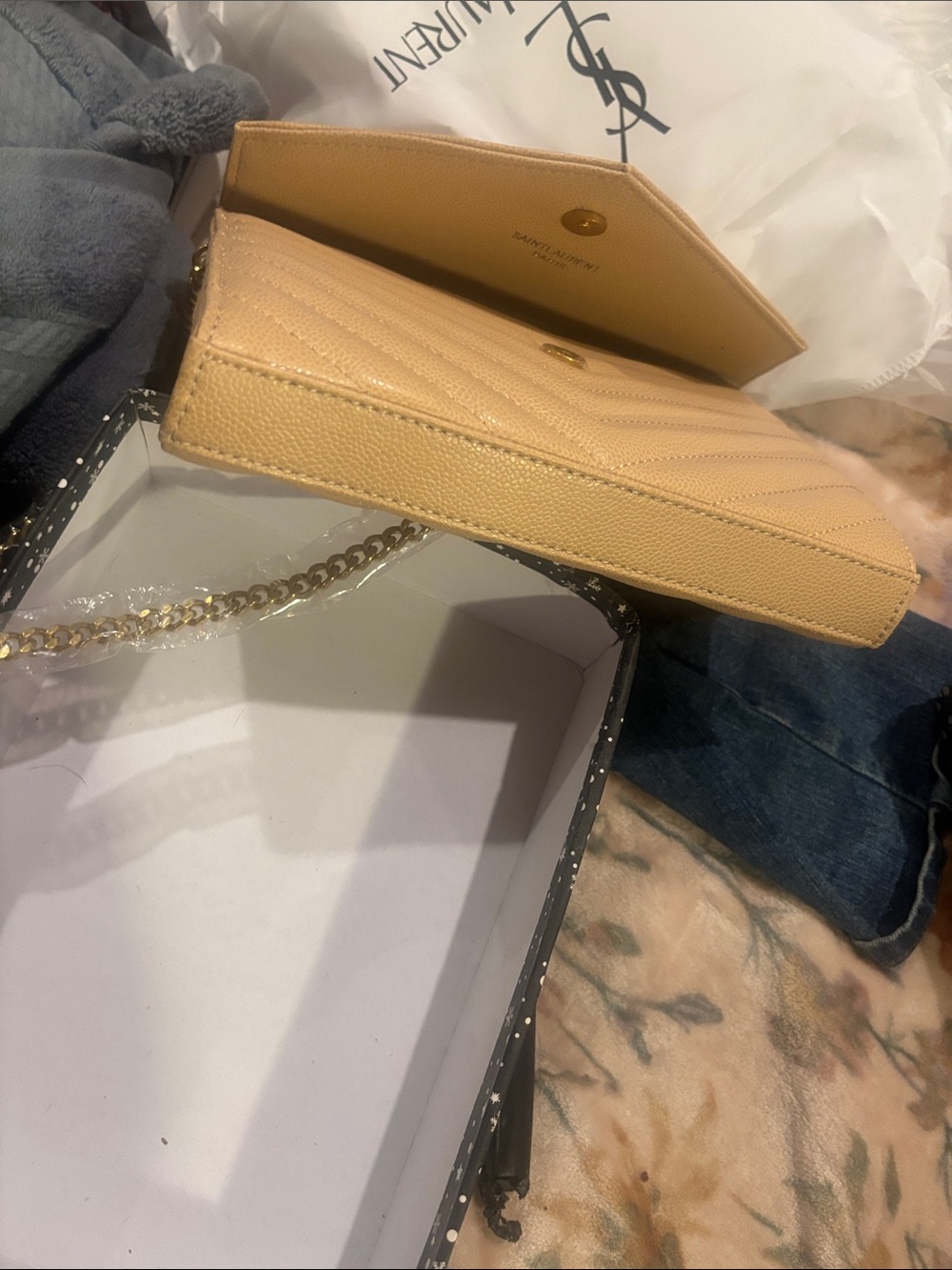 Saint Laurent Yellow Quilted Chain Crossbody Wallet